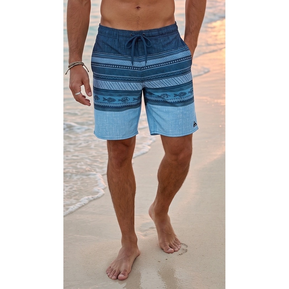 Laguna Tribal Fish Print Swim Trunks Boardshorts Men's Small Beach Stretch Surf‎